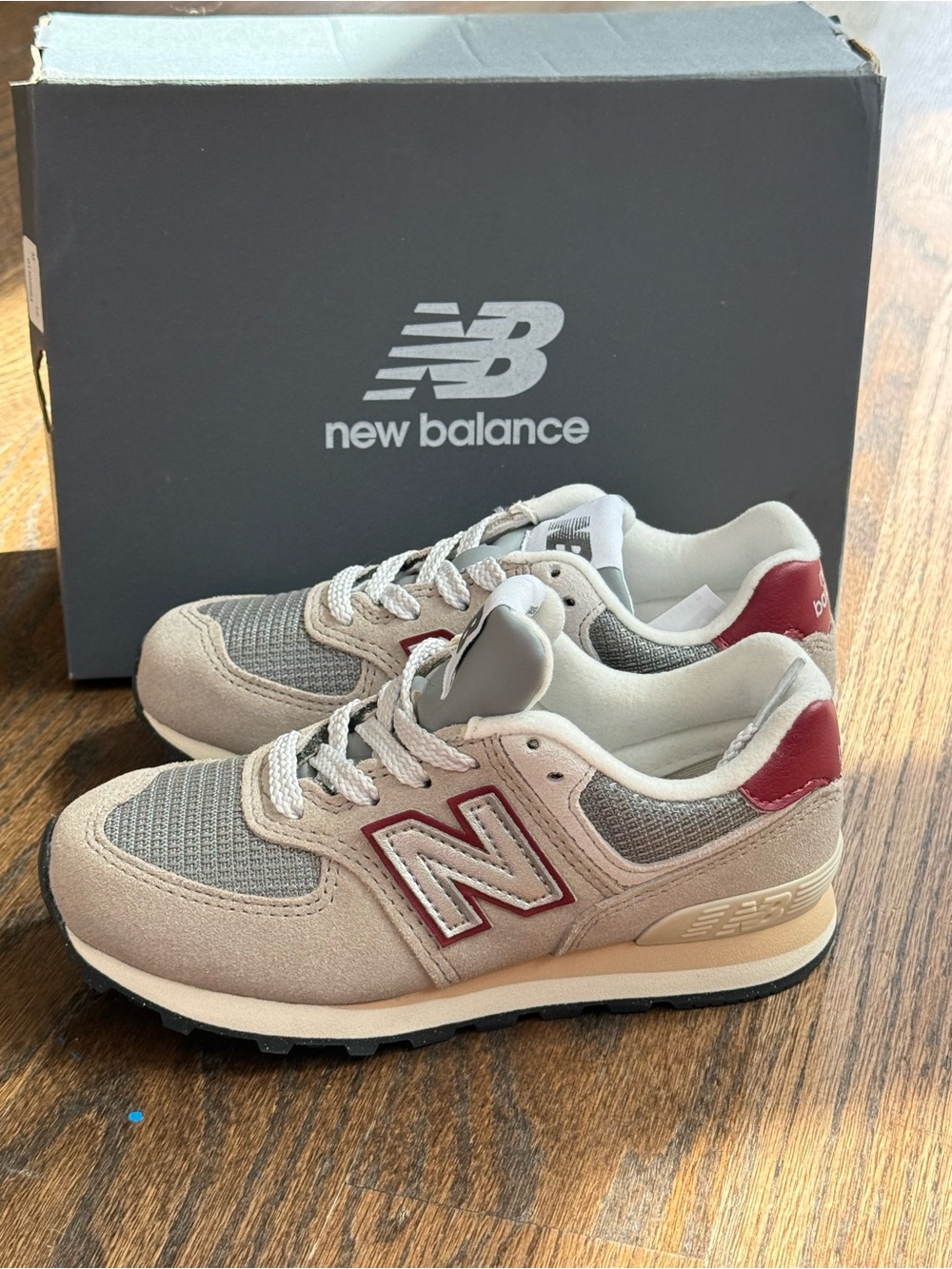 New Balance Kids Grey and Burgundy Accent Sneakers
